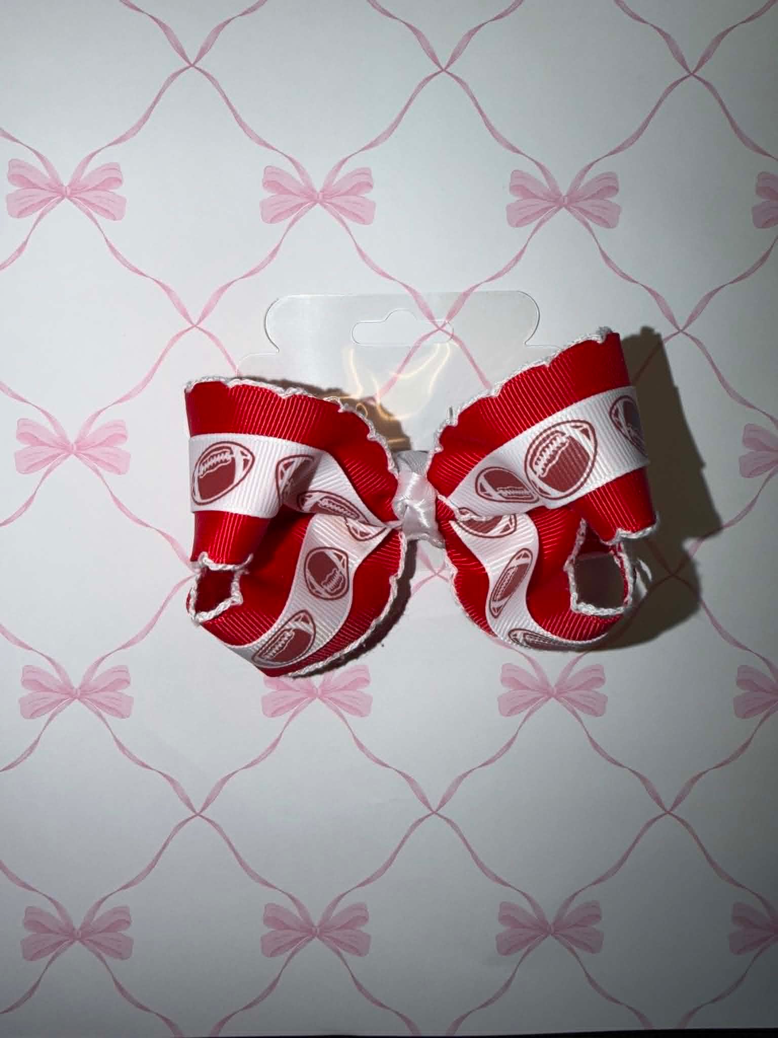 4" Red/White Football Hairbow