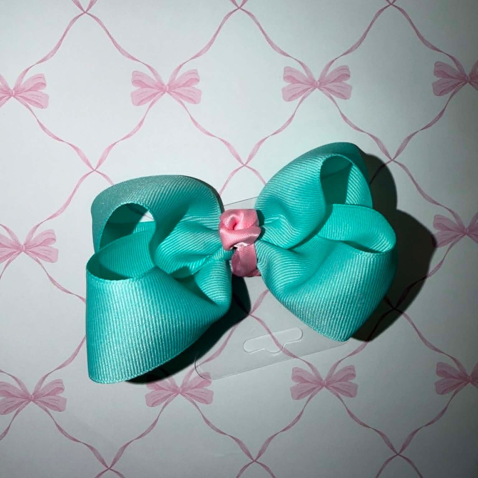 4" Aqua w/ Pink Knot Hairbow