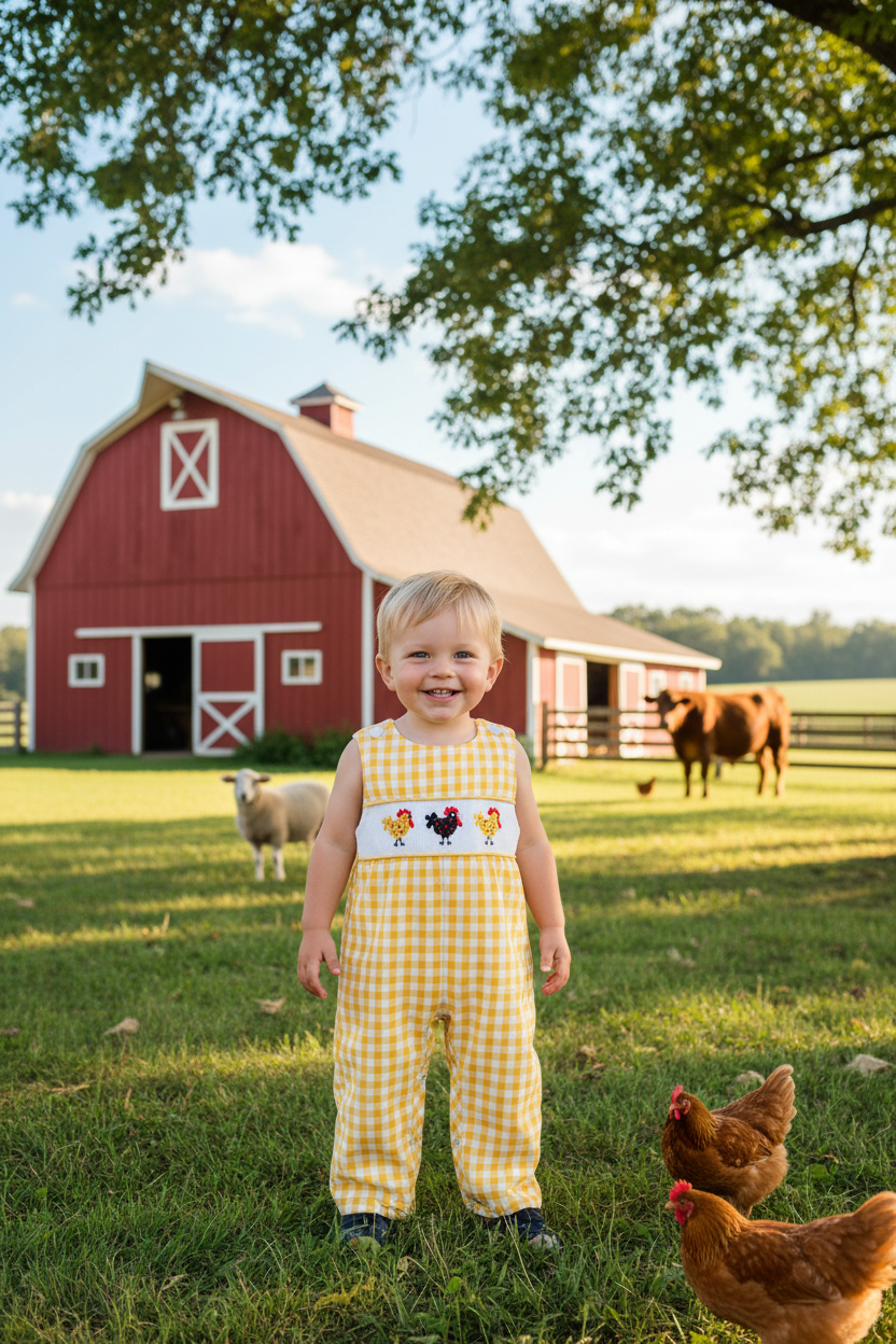 Boys Chicken Embroidered Romper