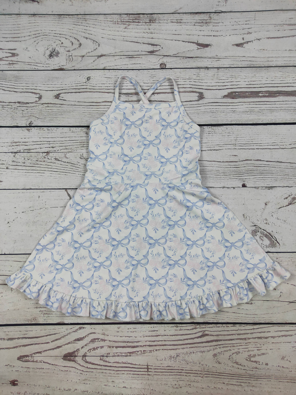Flower Bow Print Girls Athletic Dresses