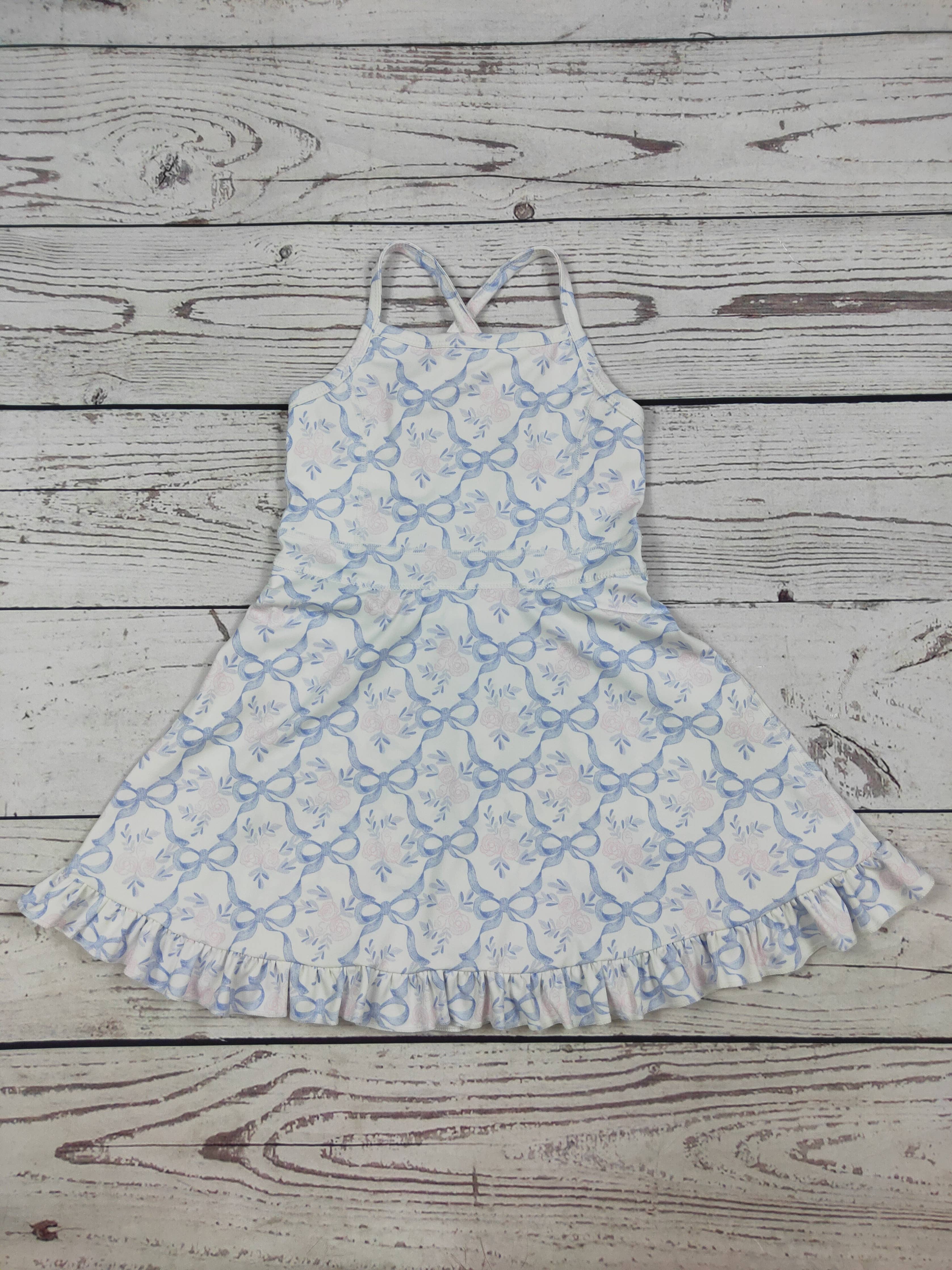 Flower Bow Print Girls Athletic Dresses