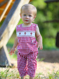 Red Smocked Church Boys Romper