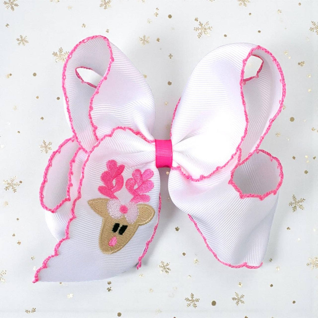 5" reindeer moon stitch hair bow on clip