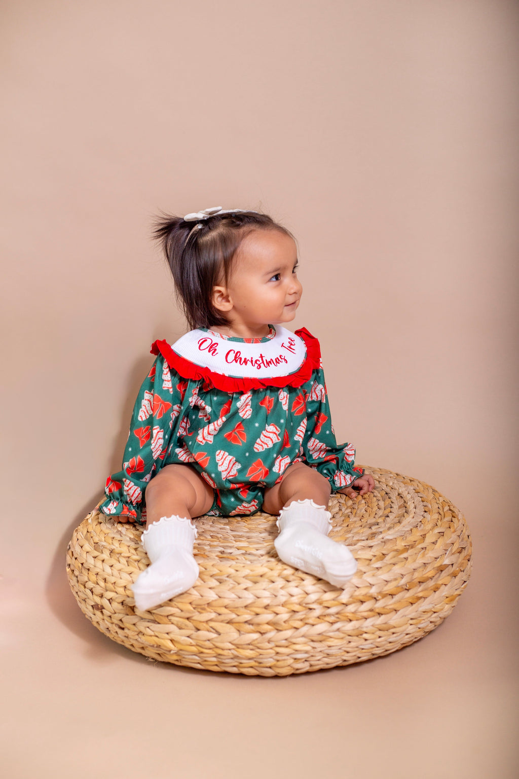 Christmas cakes smocked ruffle romper