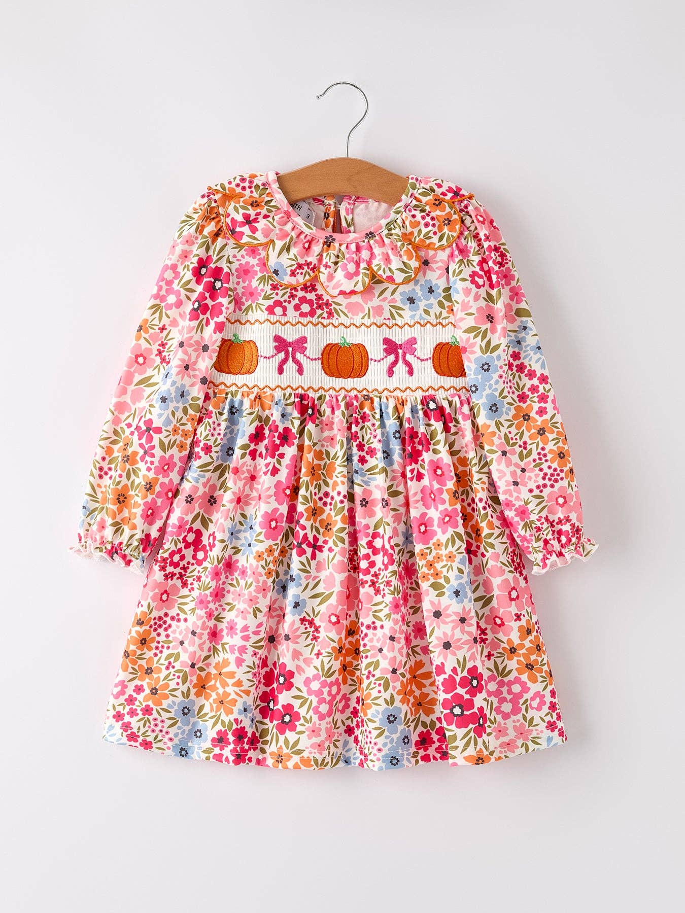 Pumpkin Bow Smock Floral Dress