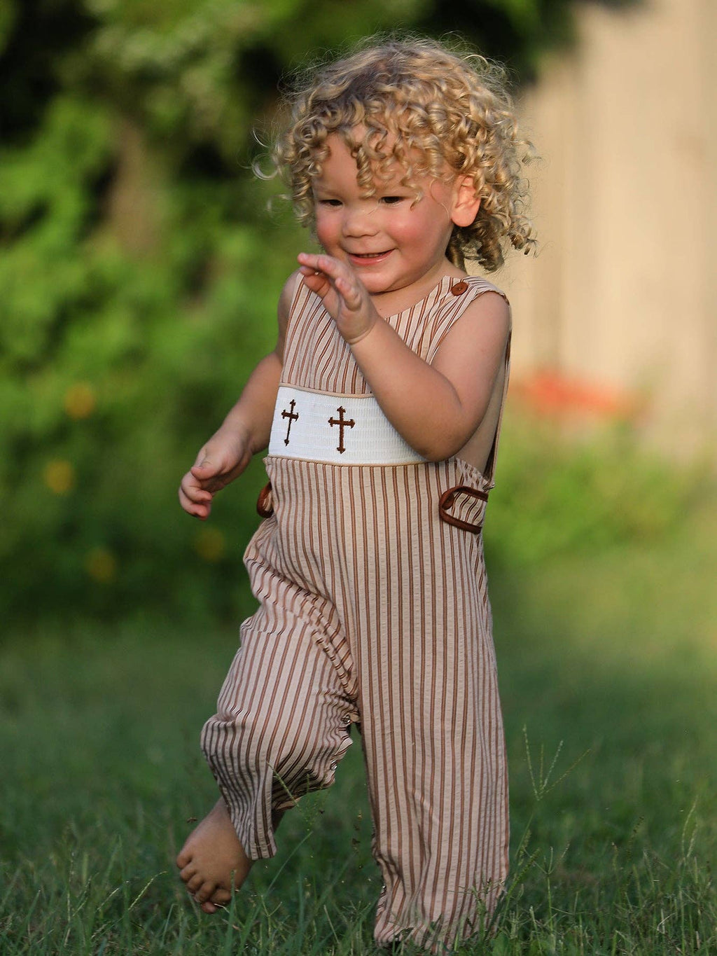 Stripe Smocked Christ Boys Romper