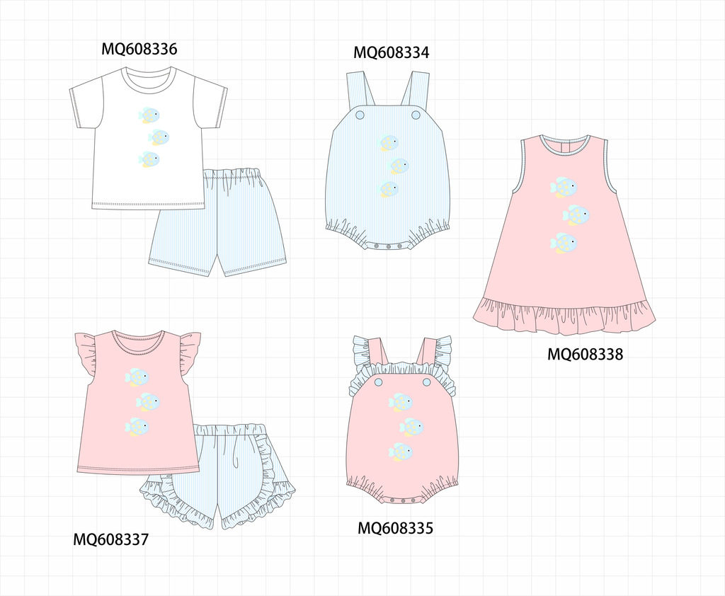 PO103 Blue&pink fish embroidery collection