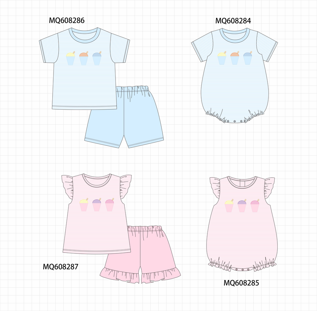PO103 Blue&pink ice cream embroidery stripe collection