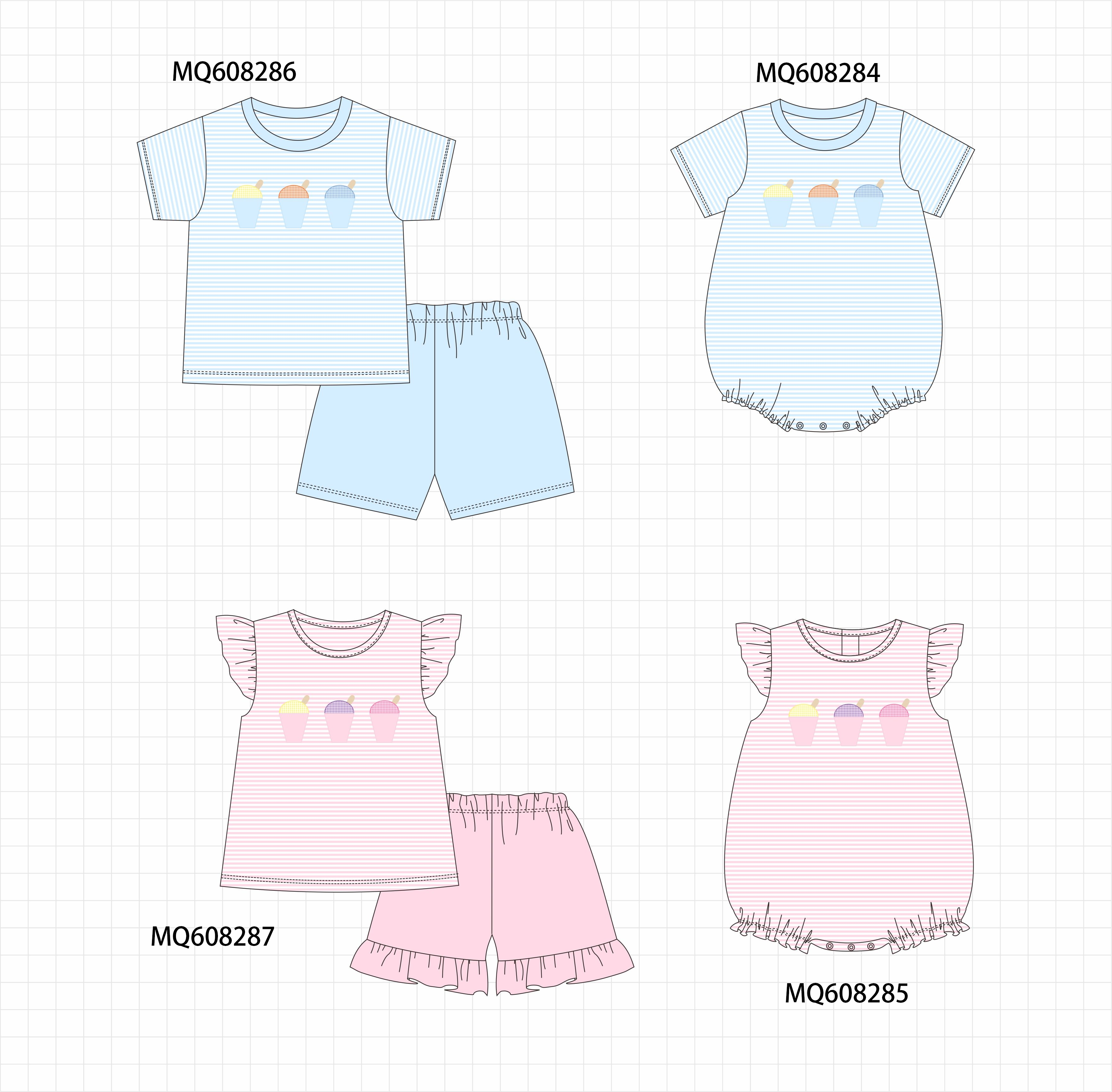 PO103 Blue&pink ice cream embroidery stripe collection