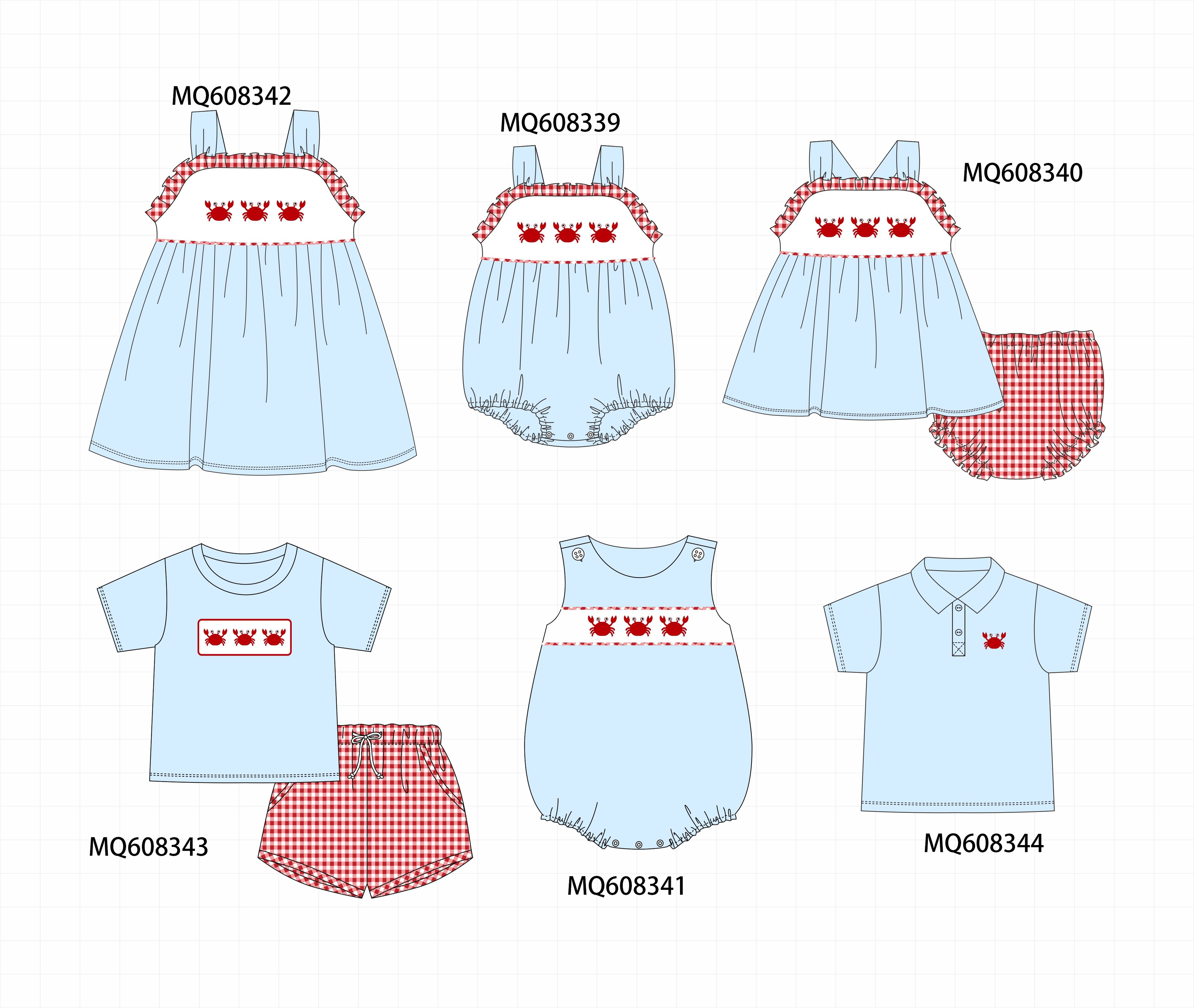 PO103 Blue crab embroidery gingham collection