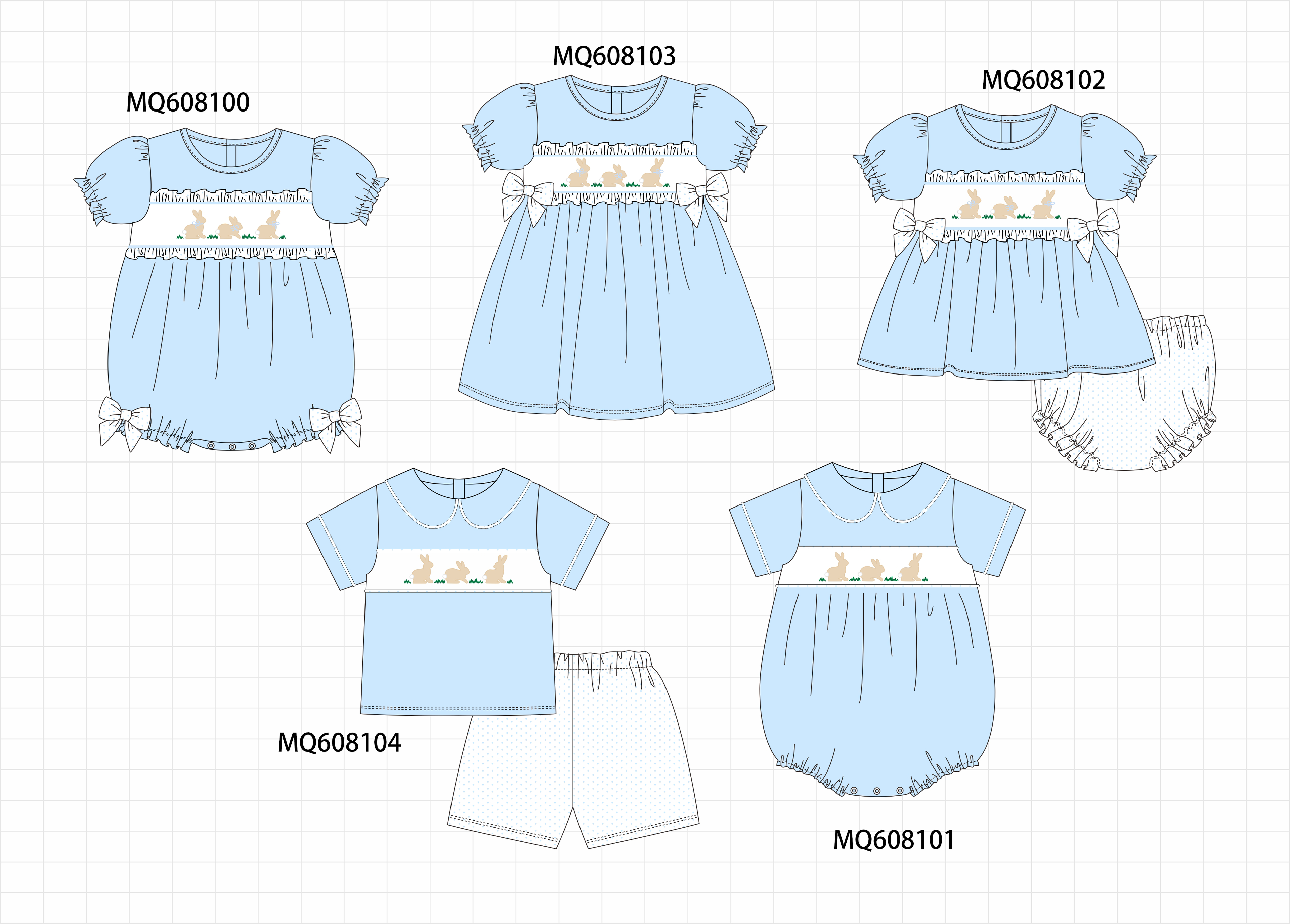 PO103 Blue easter bunny embroidery collection