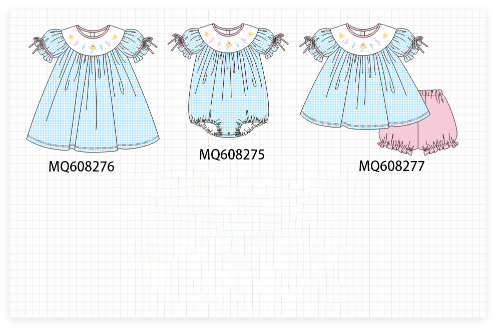 PO103 Blue fish embroidery gingham collection