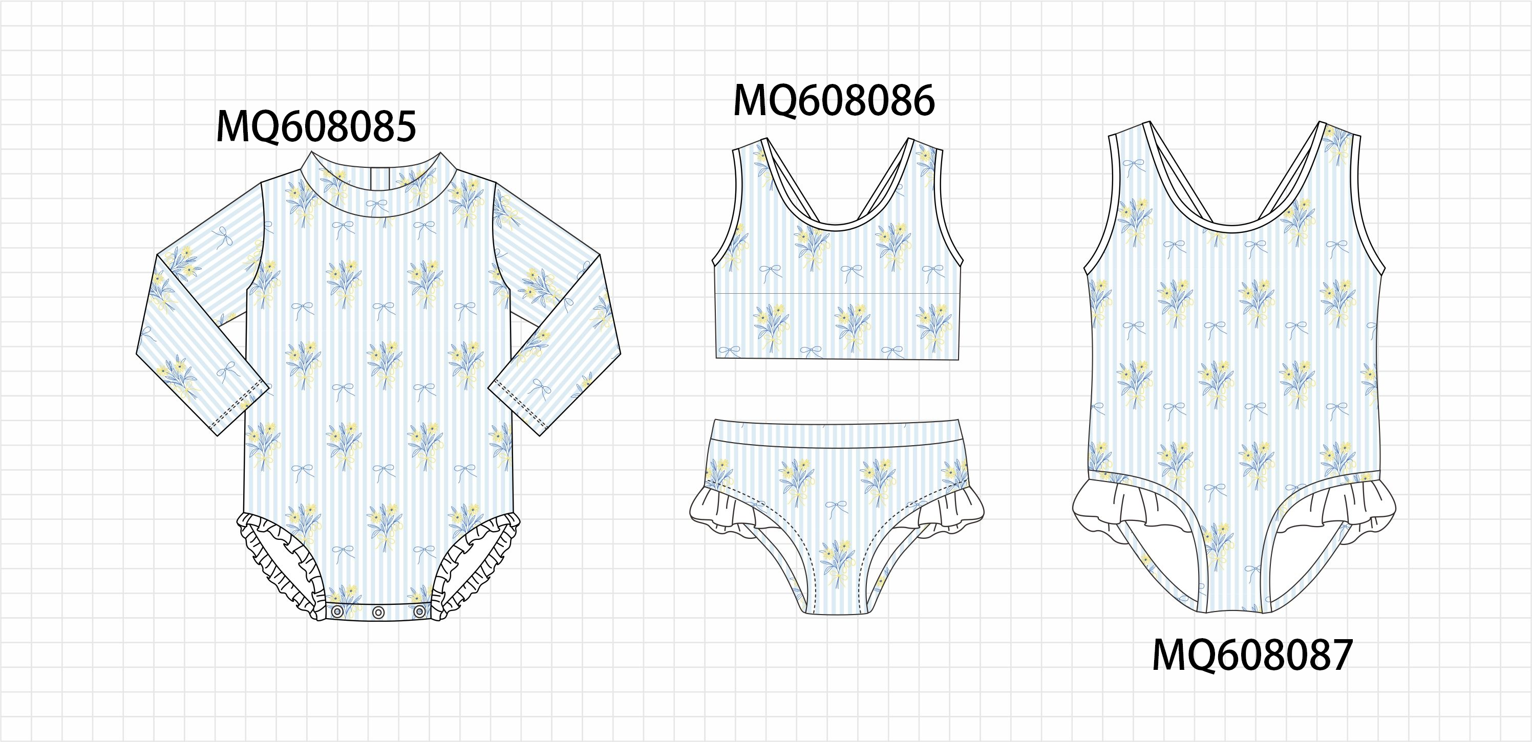 PO103 Blue floral bow stripe swimsuit collection