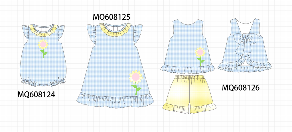 PO103 Blue gingham floral applique ruffle collection