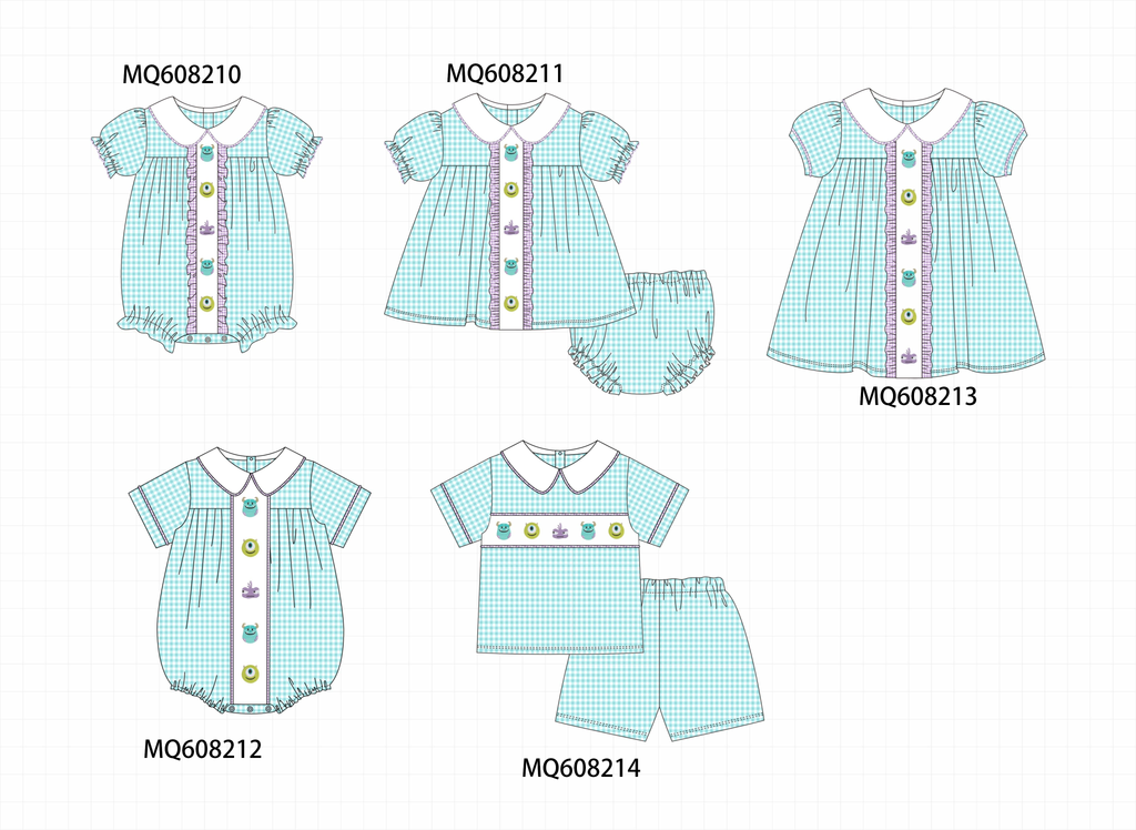 PO103 Blue gingham monster embroidery collection