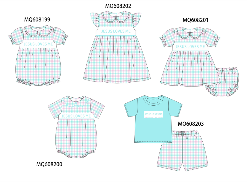 PO103 Blue jesus loves me embroidery gingham collection