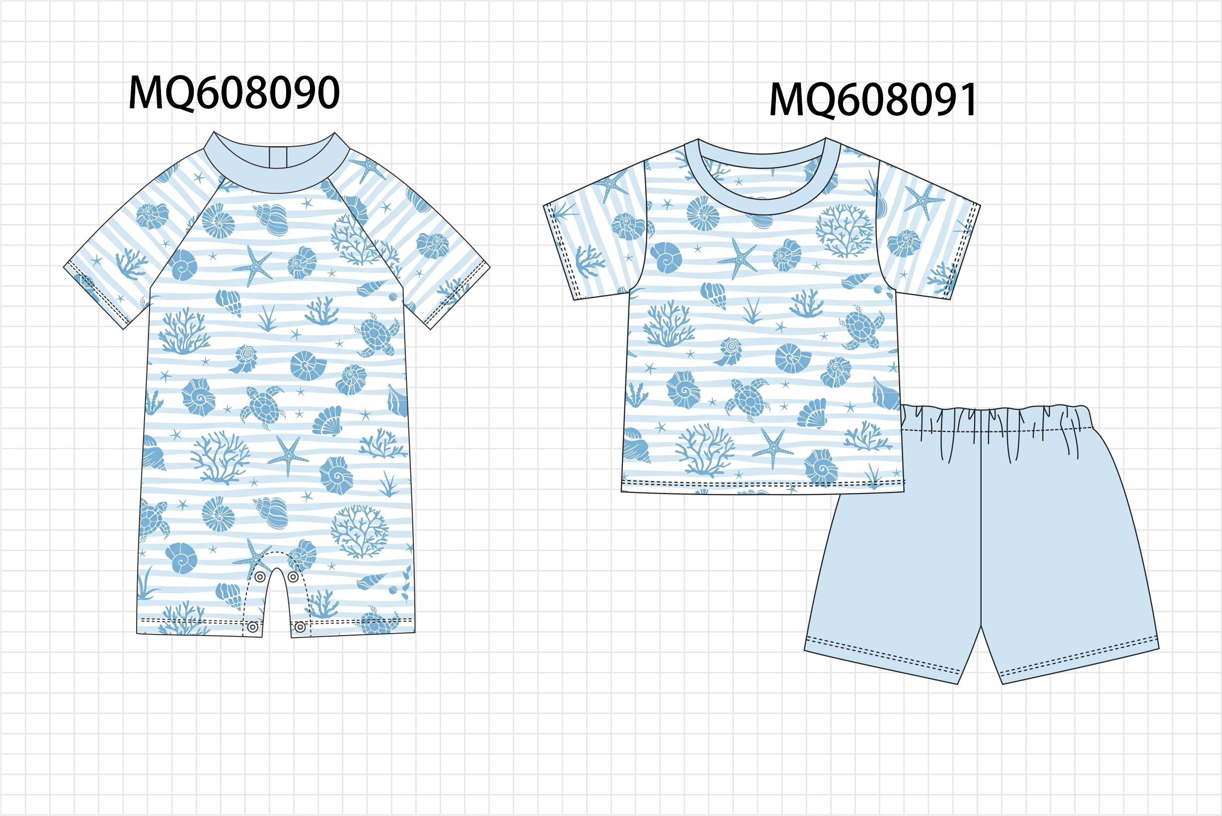 PO103 Blue marine creatrue print boy swimsuit