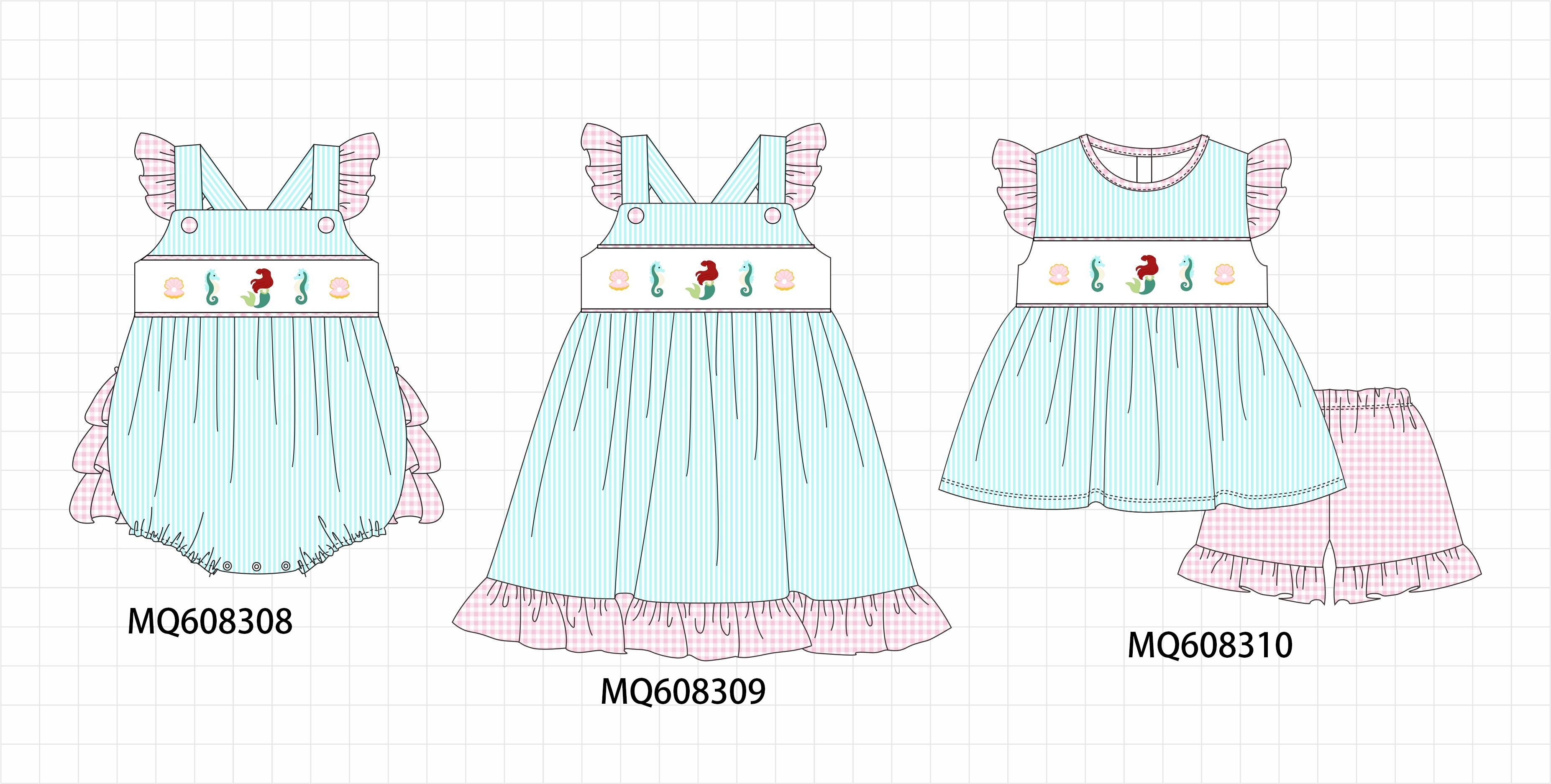 PO103 Blue seahorse embroidery seersuker ruffle collection