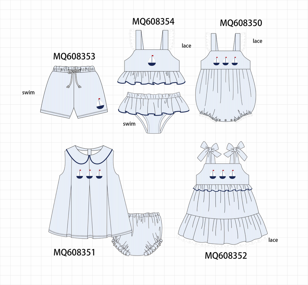 PO103 Blue stripe sailboat embroidery collection