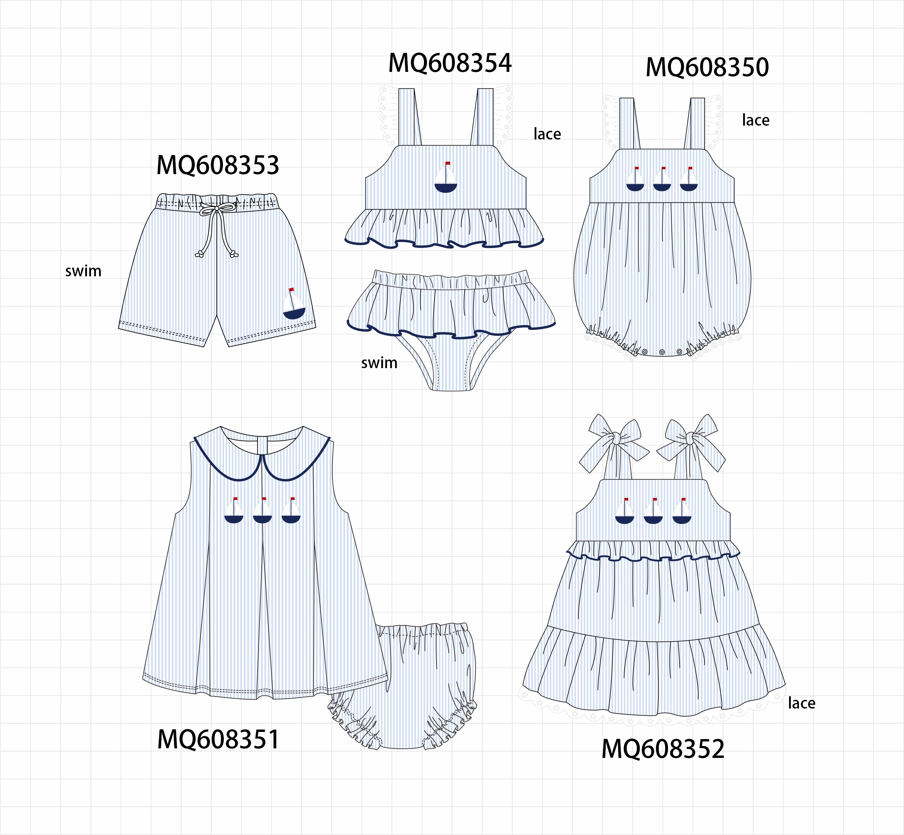 PO103 Blue stripe sailboat embroidery collection