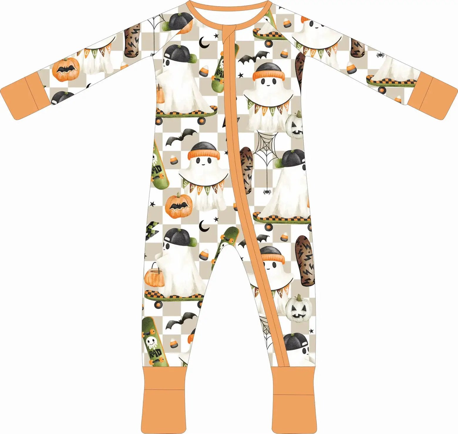 Max and Pippa | Baby Rad Skater Ghost Halloween Bamboo Convertible Zippie Pajamas