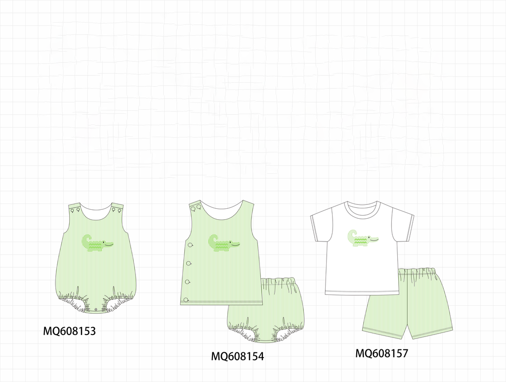 PO103 Green seersucker crocodile embroidery collection