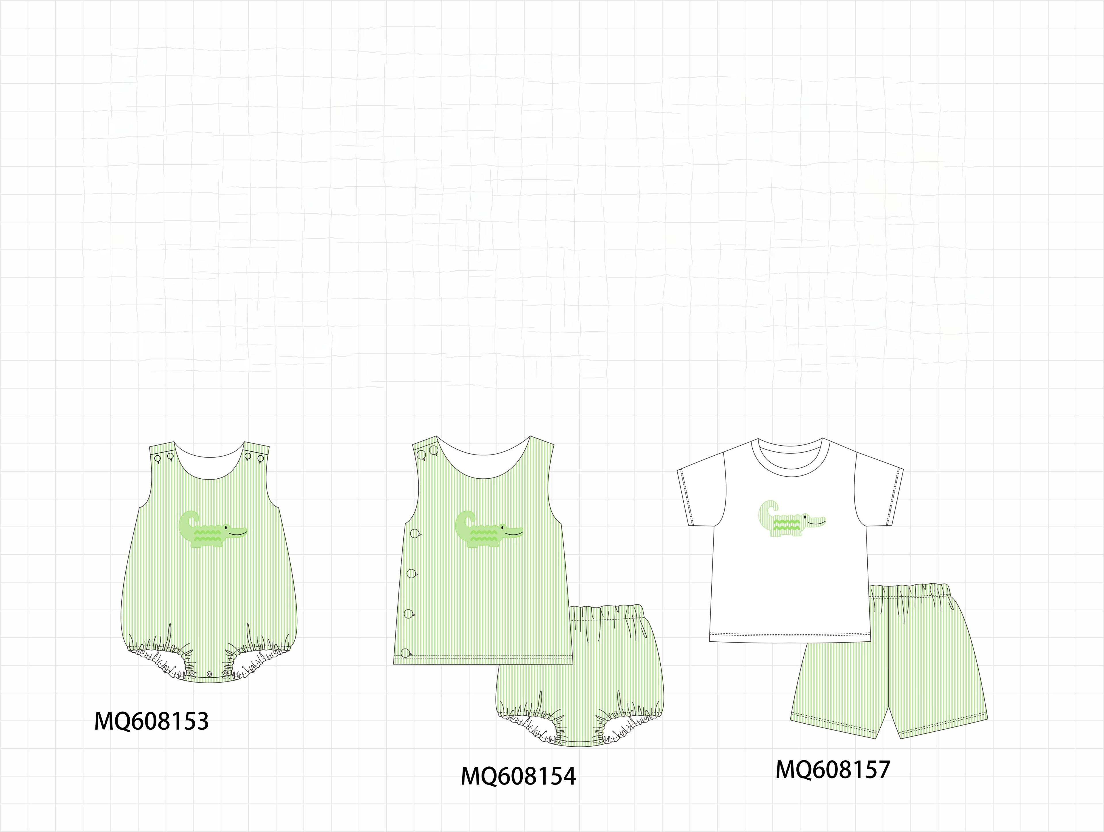 PO103 Green seersucker crocodile embroidery collection
