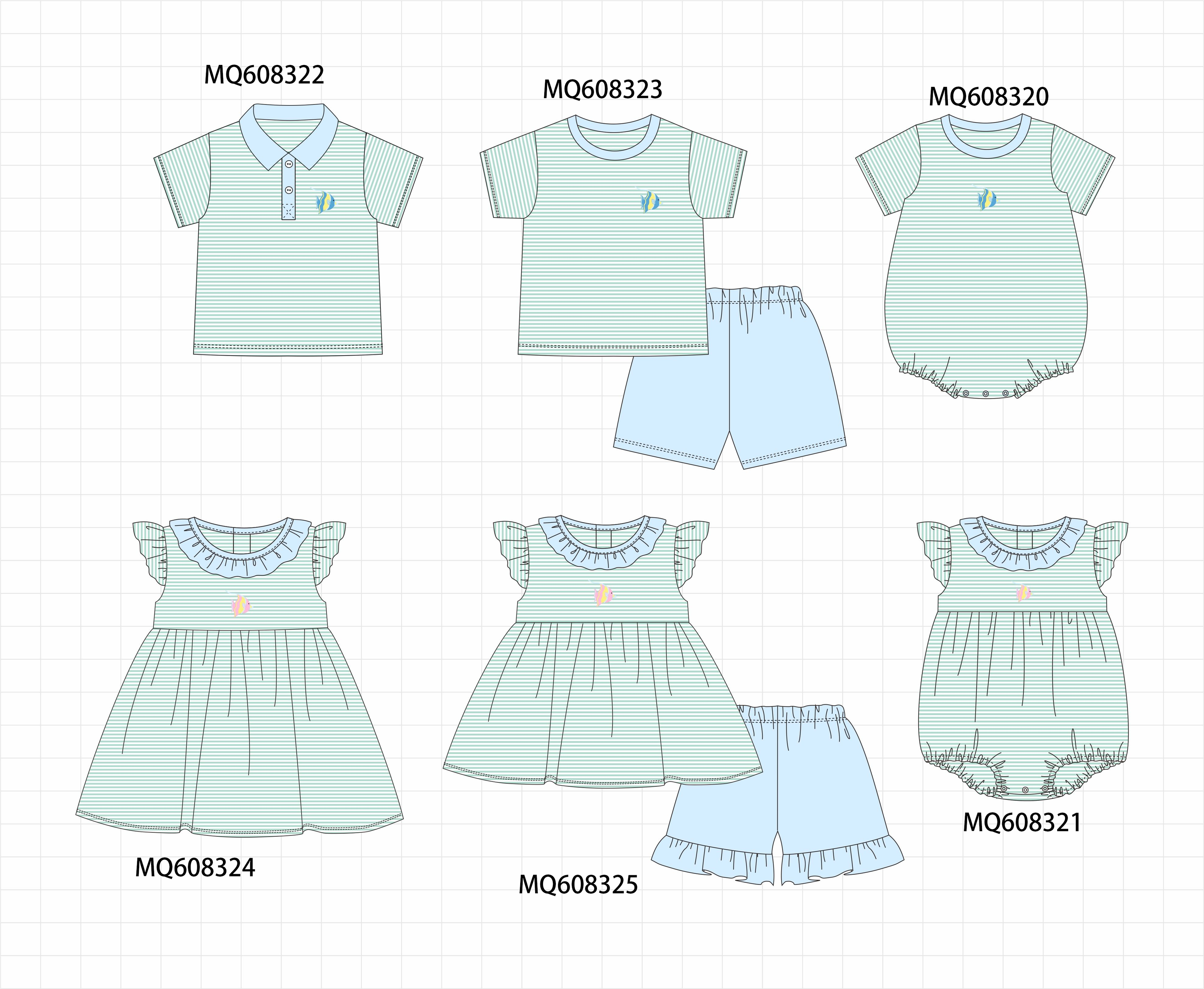 PO103 Green stripe fish embroidery ruffle colleciton