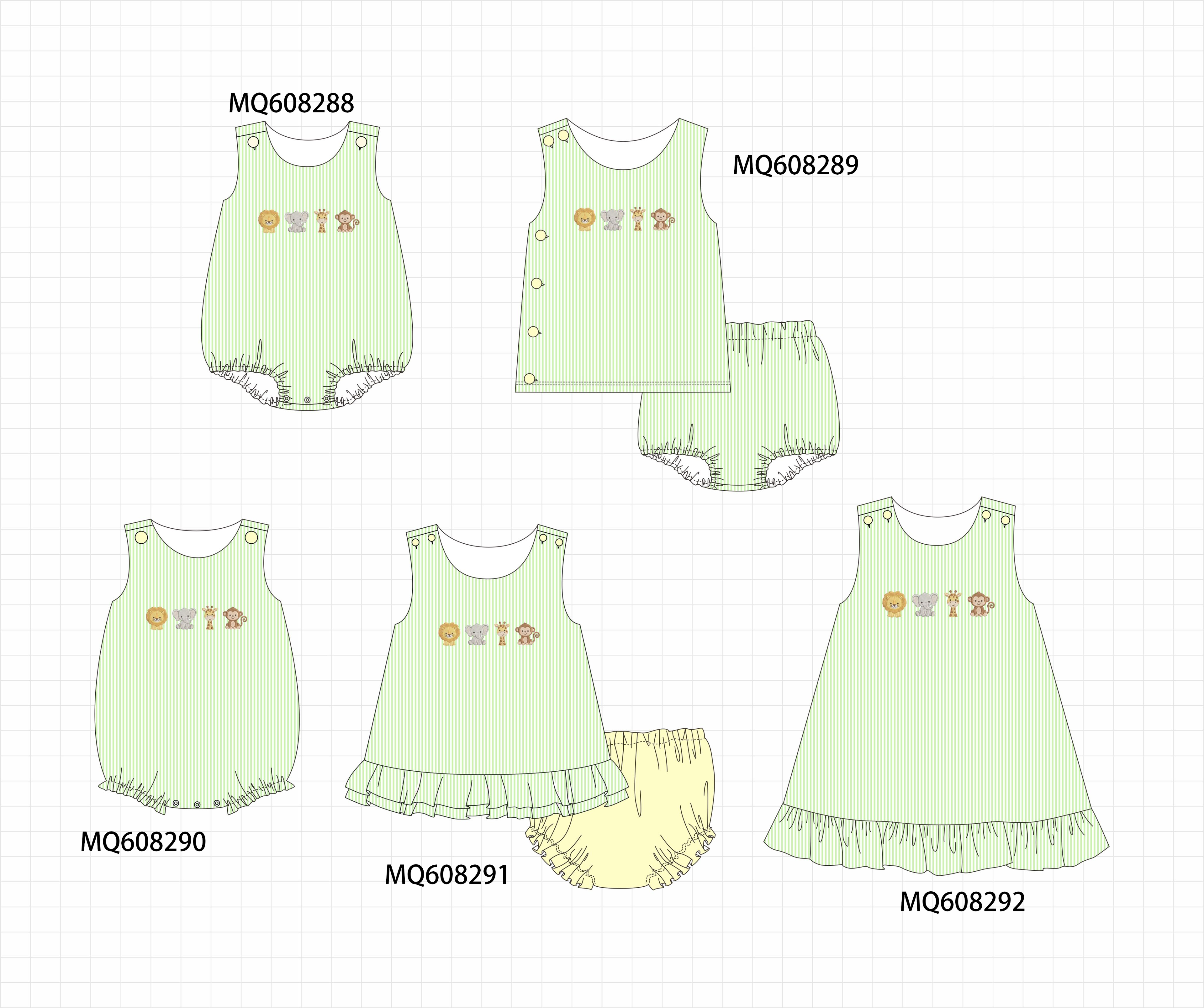 PO103 Green zoo animal embroidery seersucker collection