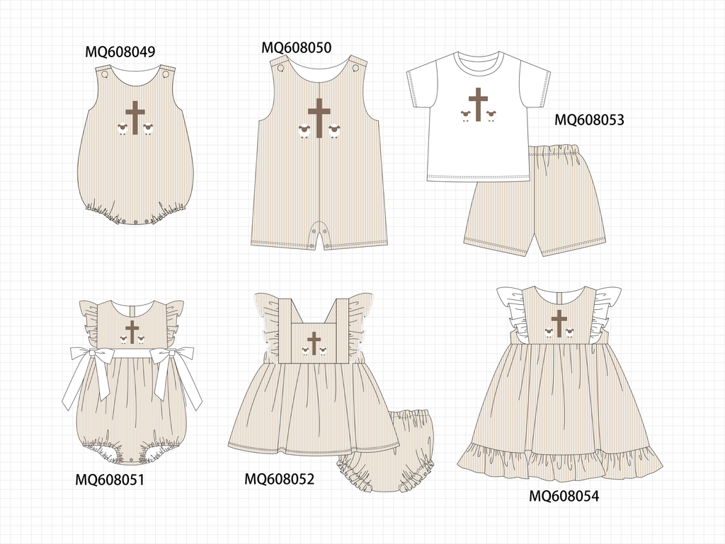 PO103 Khaki cross sheep embroidery stripe collection
