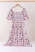 Pink Cat Print Mom Dress