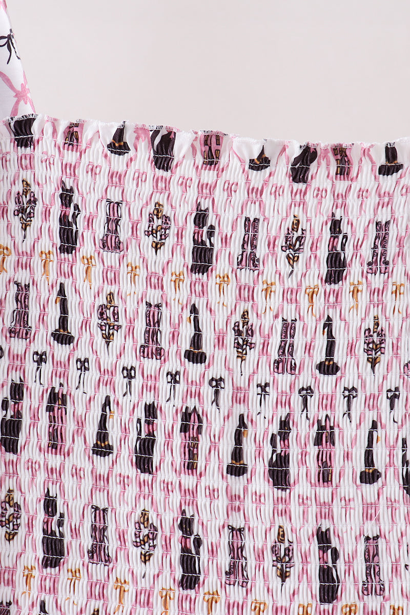 Pink Cat Print Mom Dress