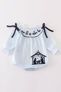 Navy plaid nativity embroidery girl bubble