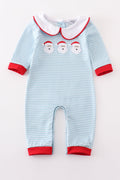 Blue stripe santa claus embroider boy romper
