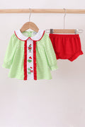 Green christmas grinch embroidery girl bloomers set