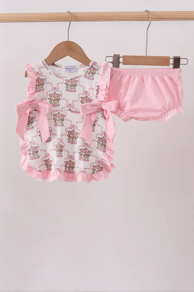 Pink carousel ruffle bloomer set