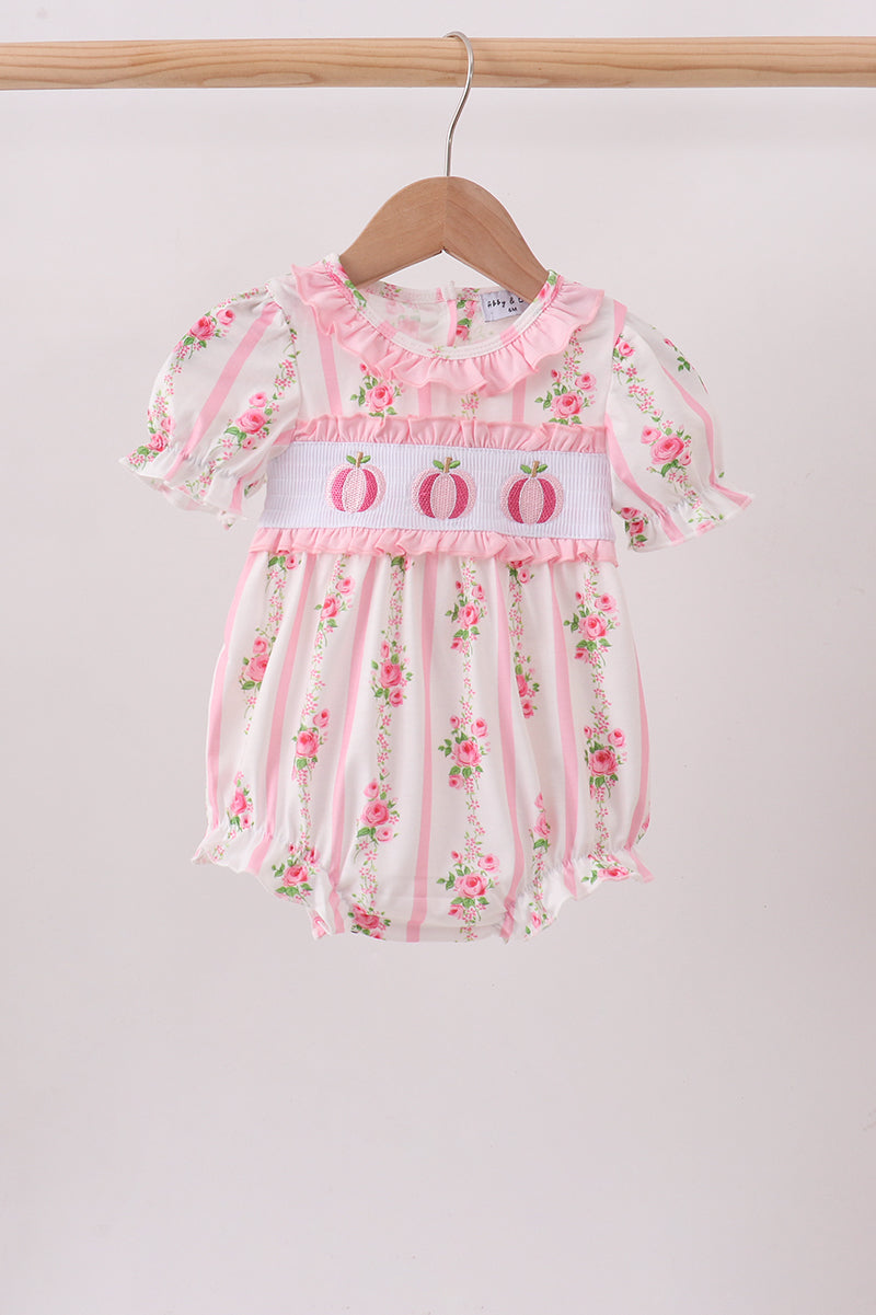 Pink Pumpkin Embroidery Floral Ruffle Bubble