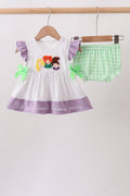 Purple Hocus pocus french knot ruffle bloomer set