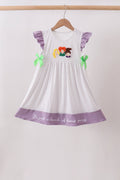 Purple Hocus pocus french knot ruffle dress
