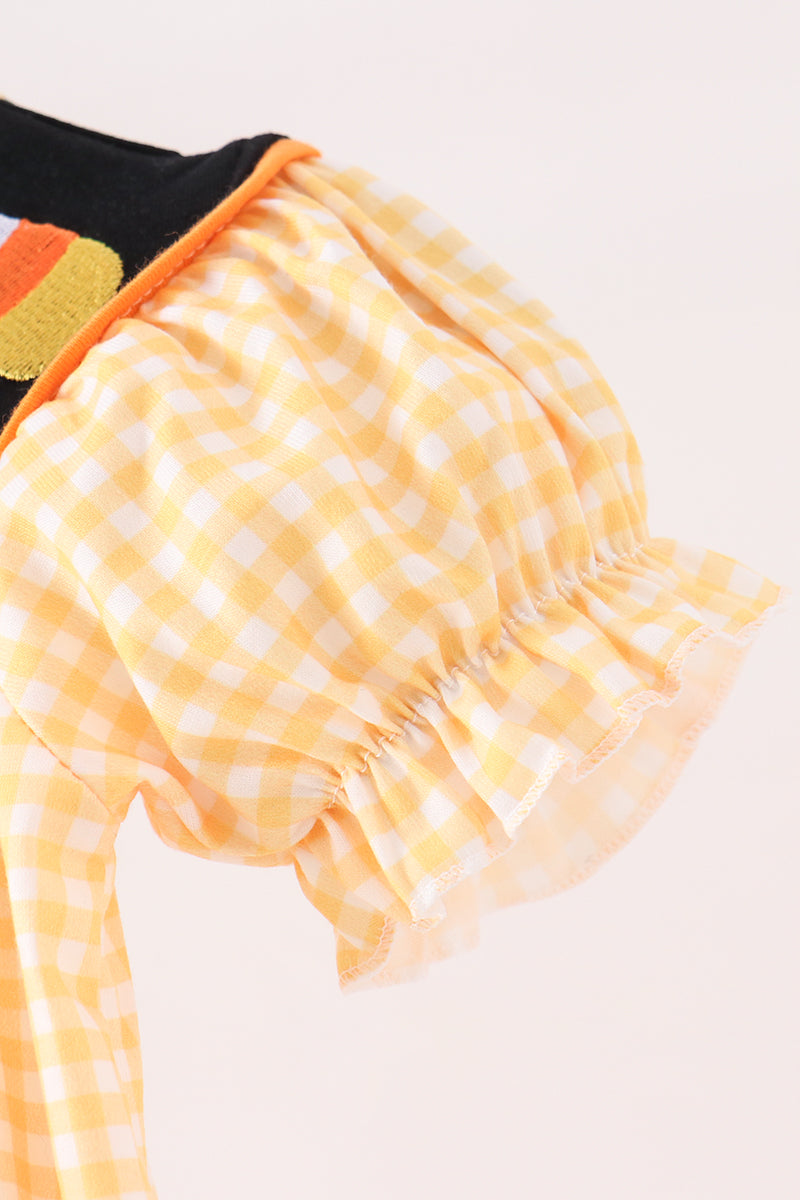 Mustard Candy Embroidery Gingham Bubble