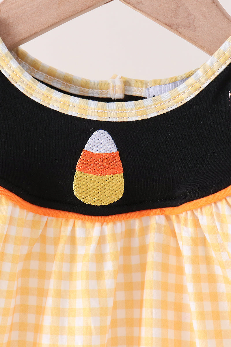Mustard Candy Embroidery Gingham Bloomer Set