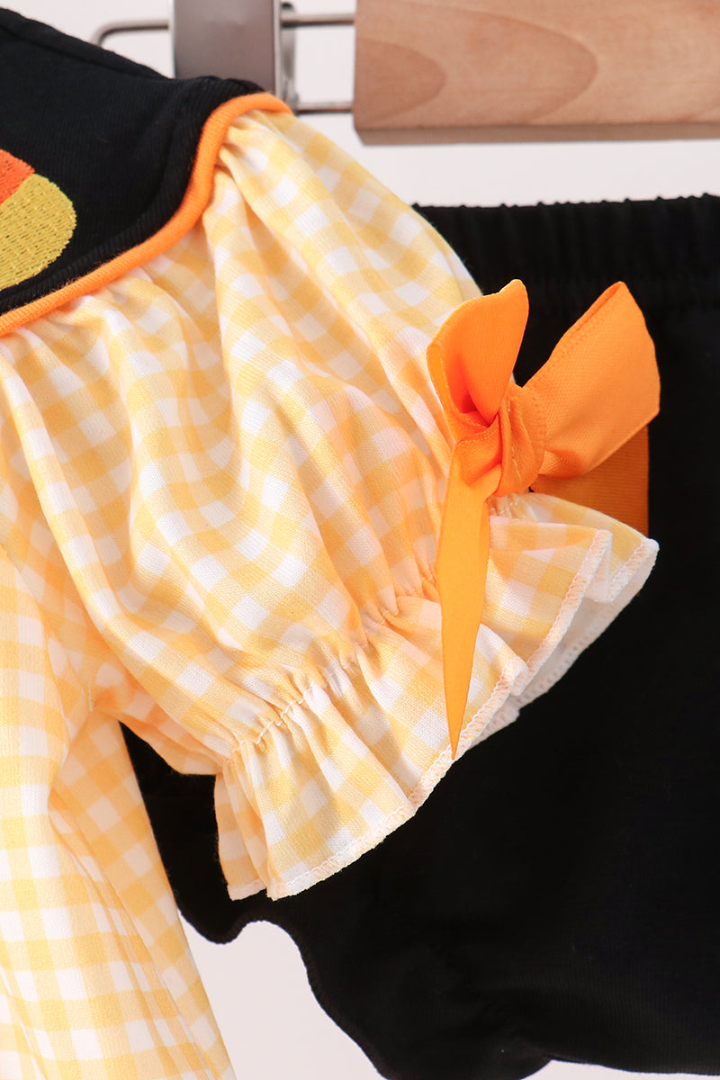 Mustard Candy Embroidery Gingham Bloomer Set