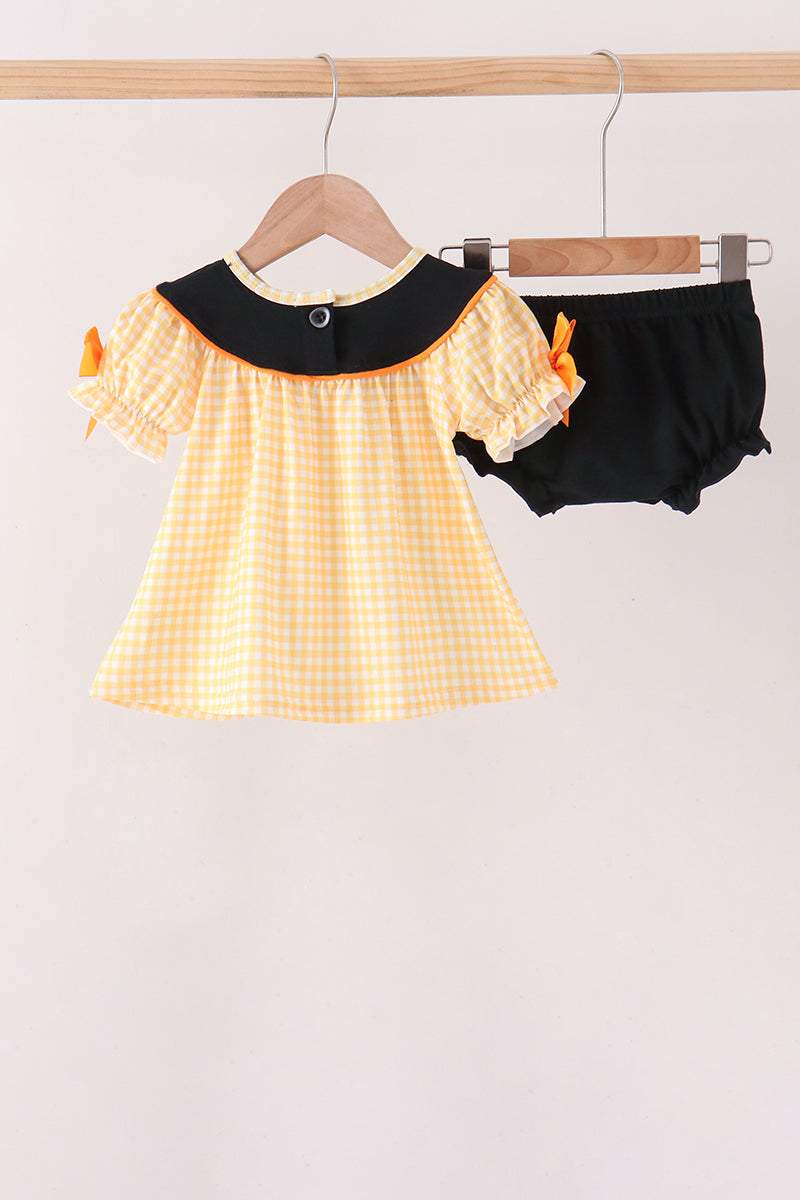 Mustard Candy Embroidery Gingham Bloomer Set