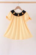 Mustard Candy Embroidery Gingham Dress