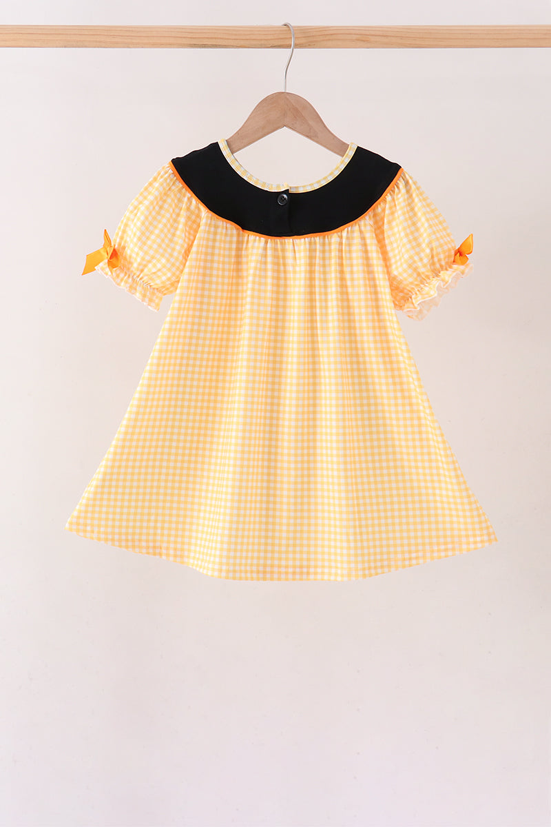 Mustard Candy Embroidery Gingham Dress
