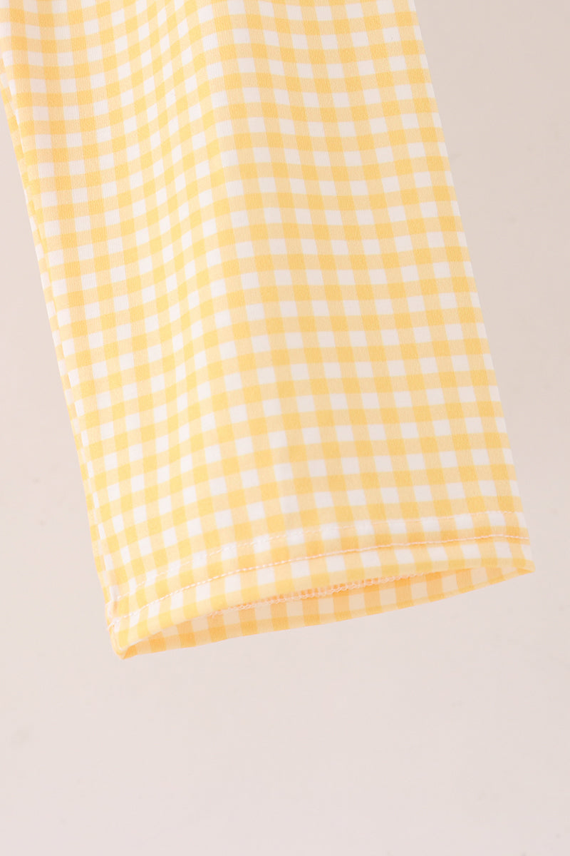 Mustard Candy Embroidery Gingham Pants Set