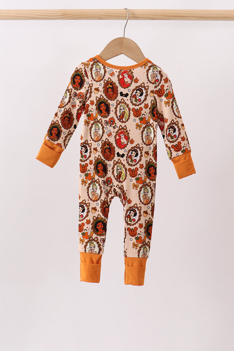 Orange princess bamboo zipper romper