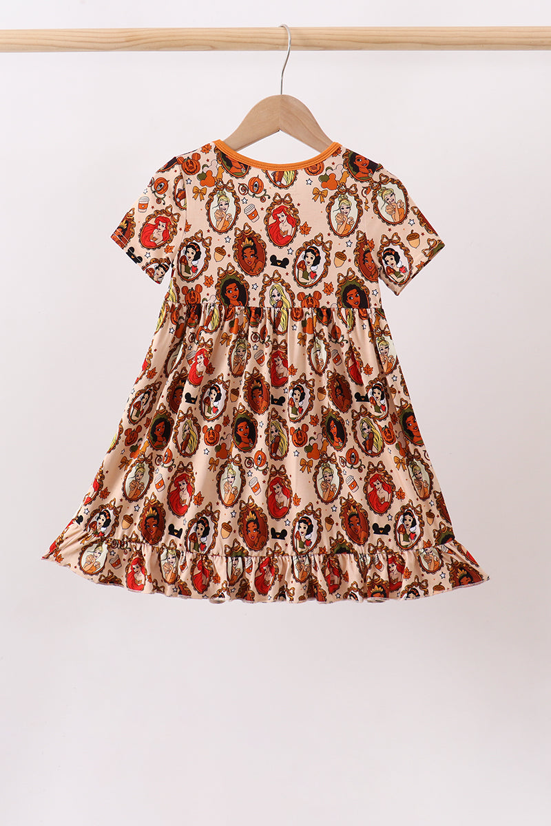 Orange princess bamboo ruffle dress