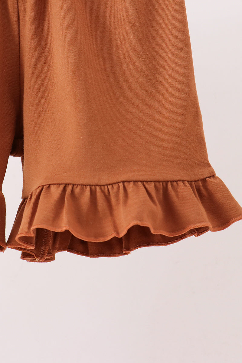 Camouflage Pumpkin Embroidery Ruffle Shorts Set