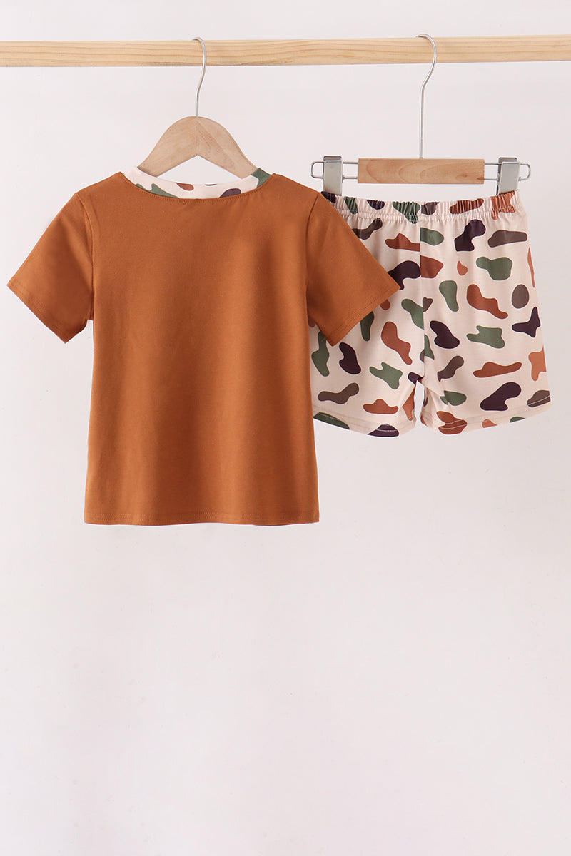 Camouflage Pumpkin Embroidery Shorts Set